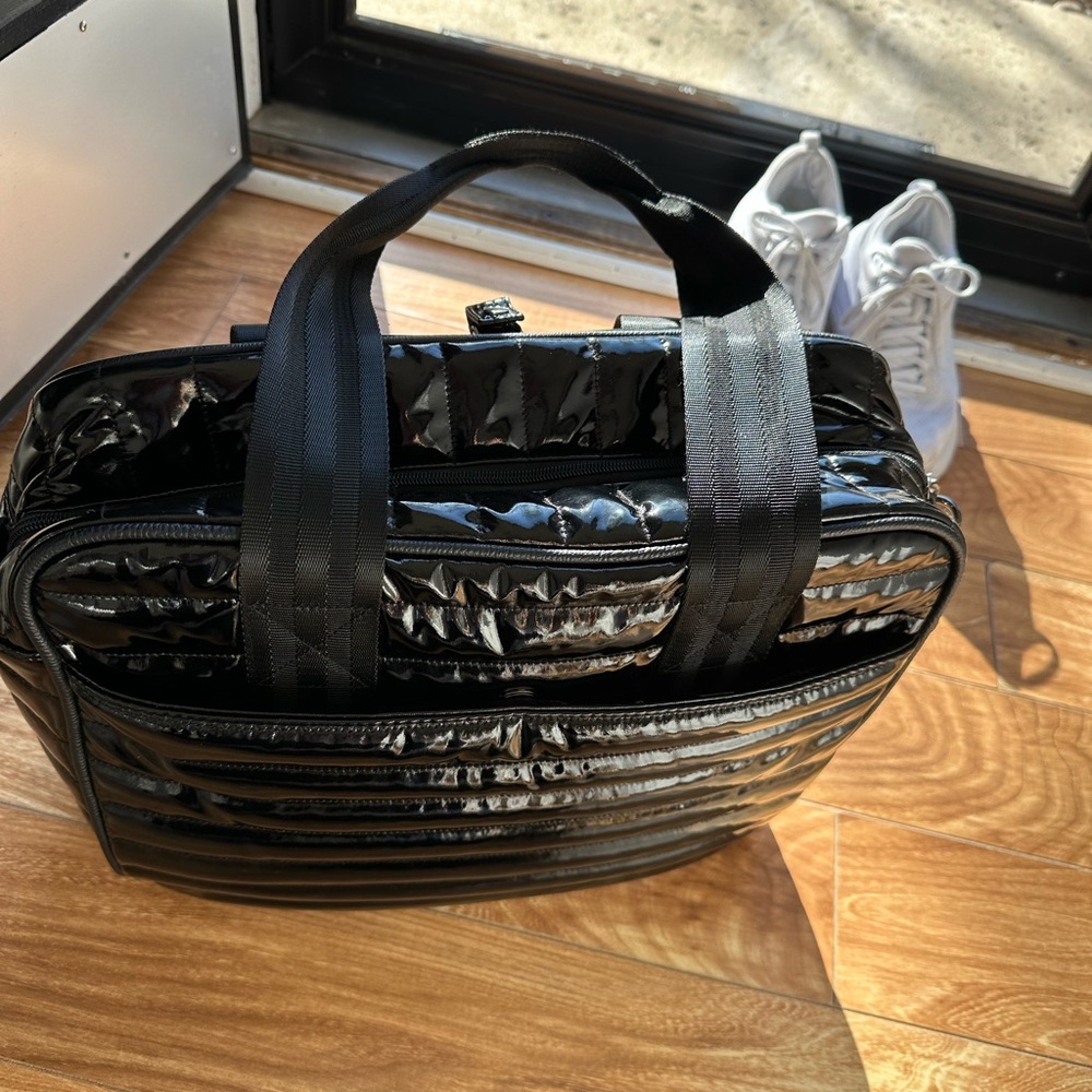 THINK ROYLN Black Patent Quilted Carryall Tote